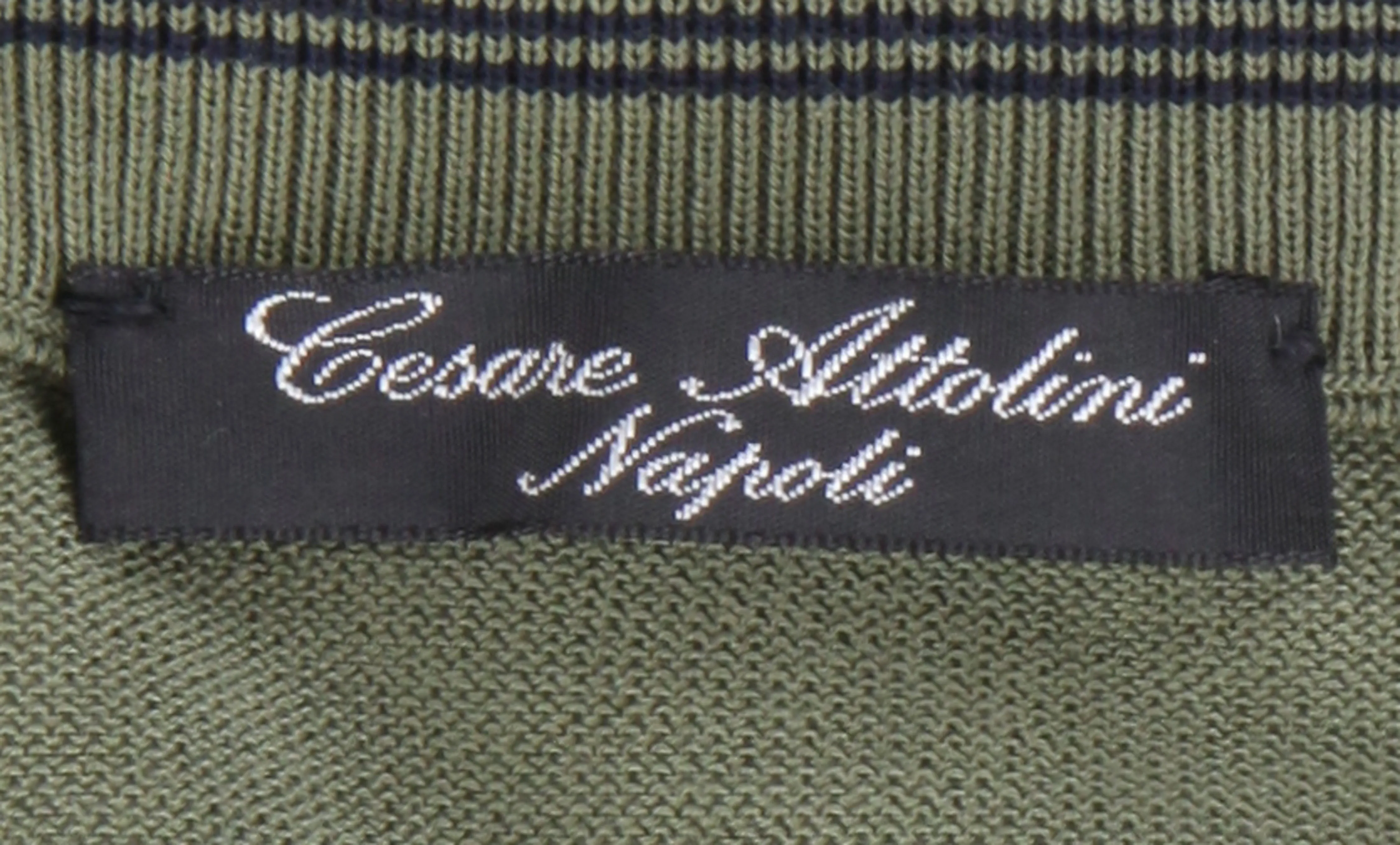 Cesare Attolini Olive Green V-Neck Sweater