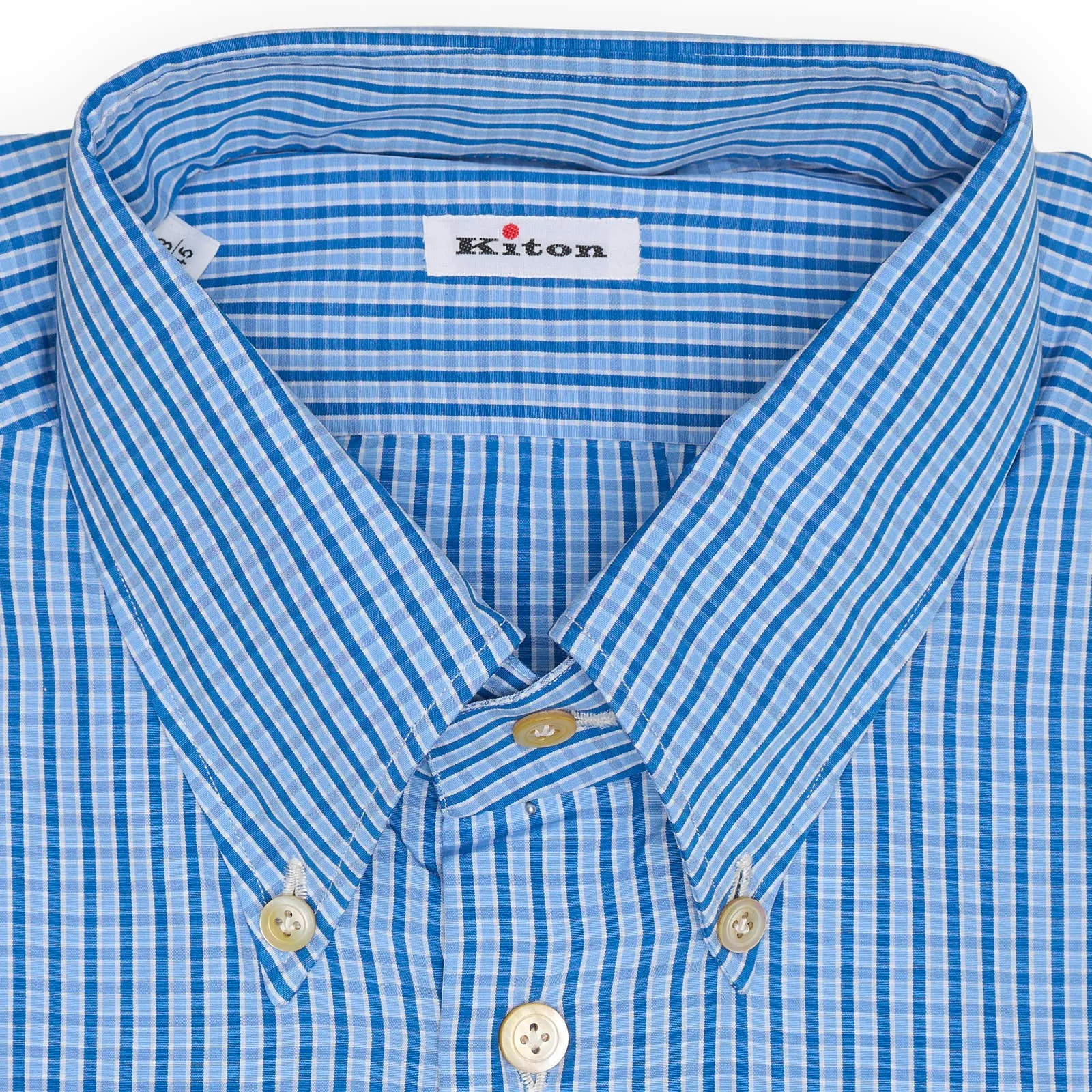 KITON Napoli Handmade Blue Plaid Poplin Cotton Dress Shirt EU 45 NEW US 18