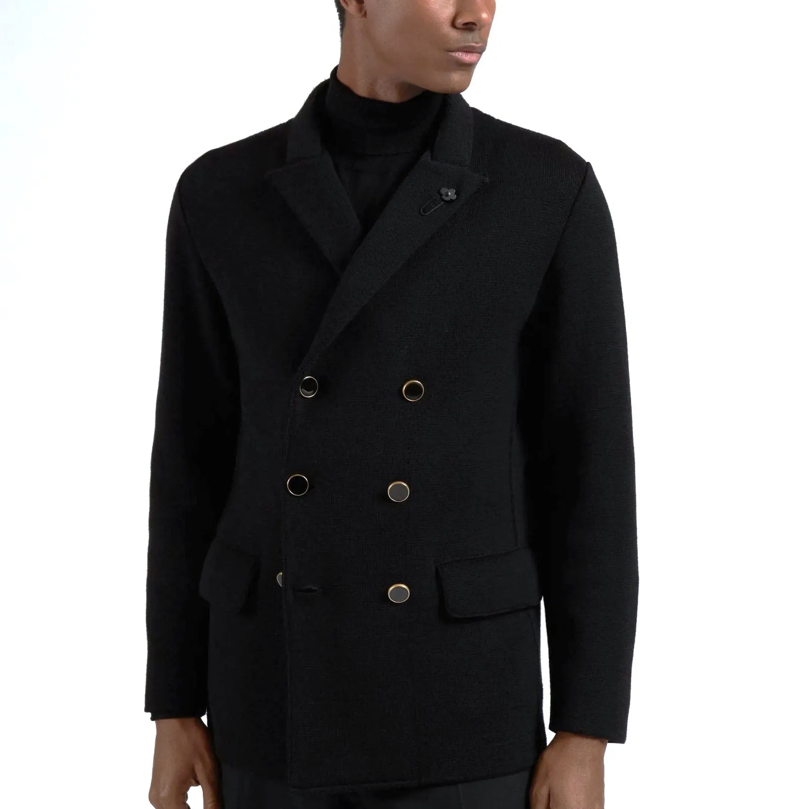 Lardini Knit Wool Double-Breasted Blazer