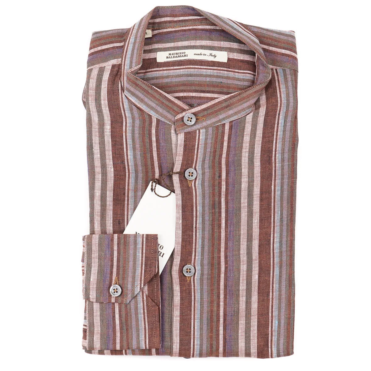 Maurizio Baldassari Band Collar Linen Shirt