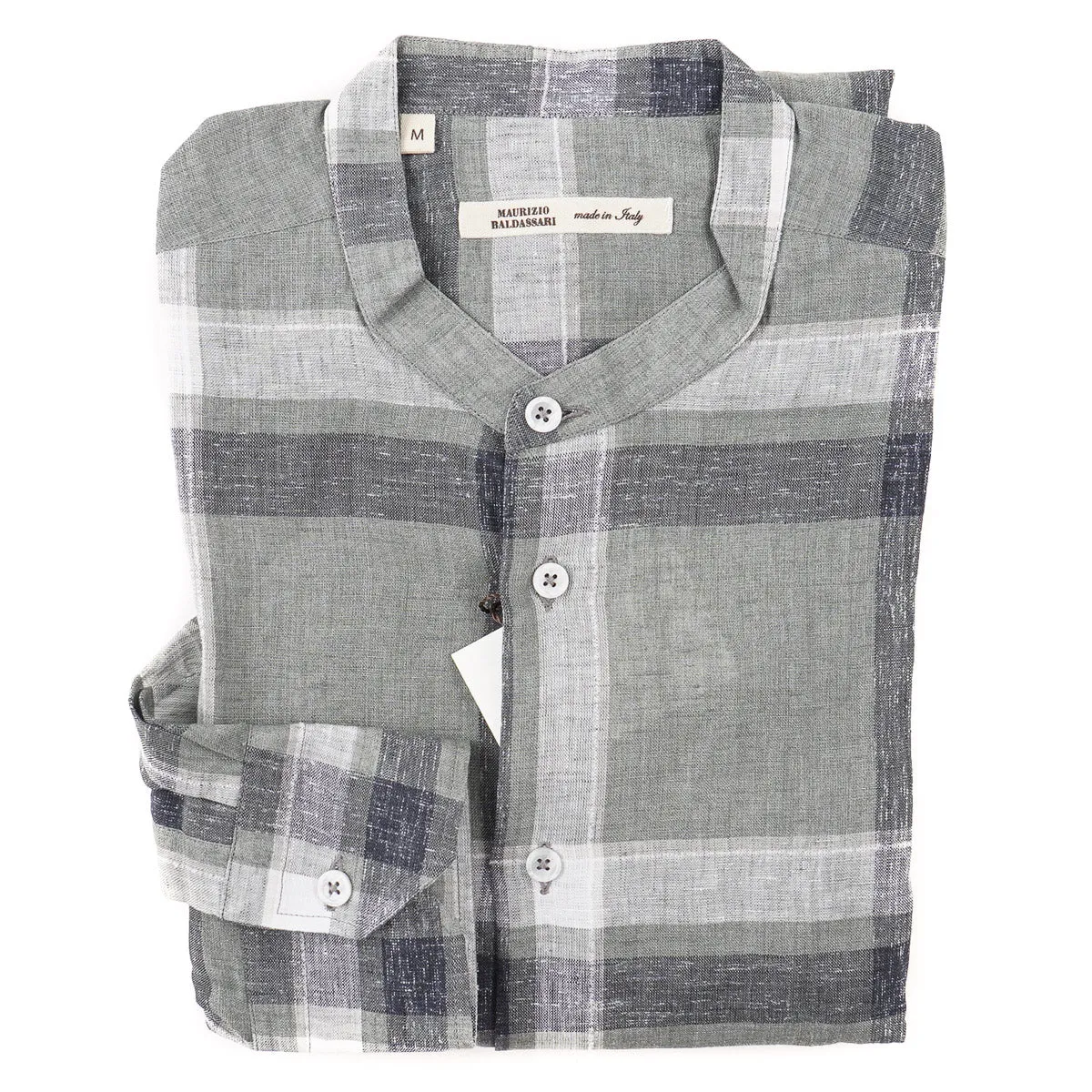 Maurizio Baldassari Band Collar Linen Shirt