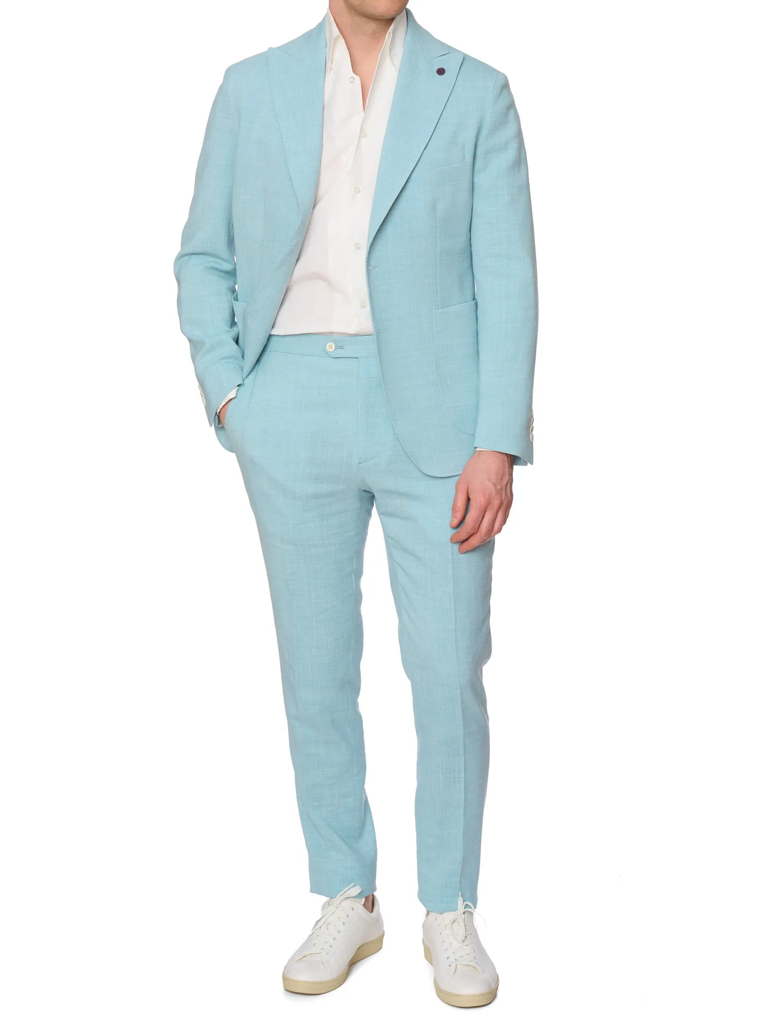 SARTORIA PARTENOPEA Azure Blue Melange  Summer Suit EU 48 NEW US 38 Current Model
