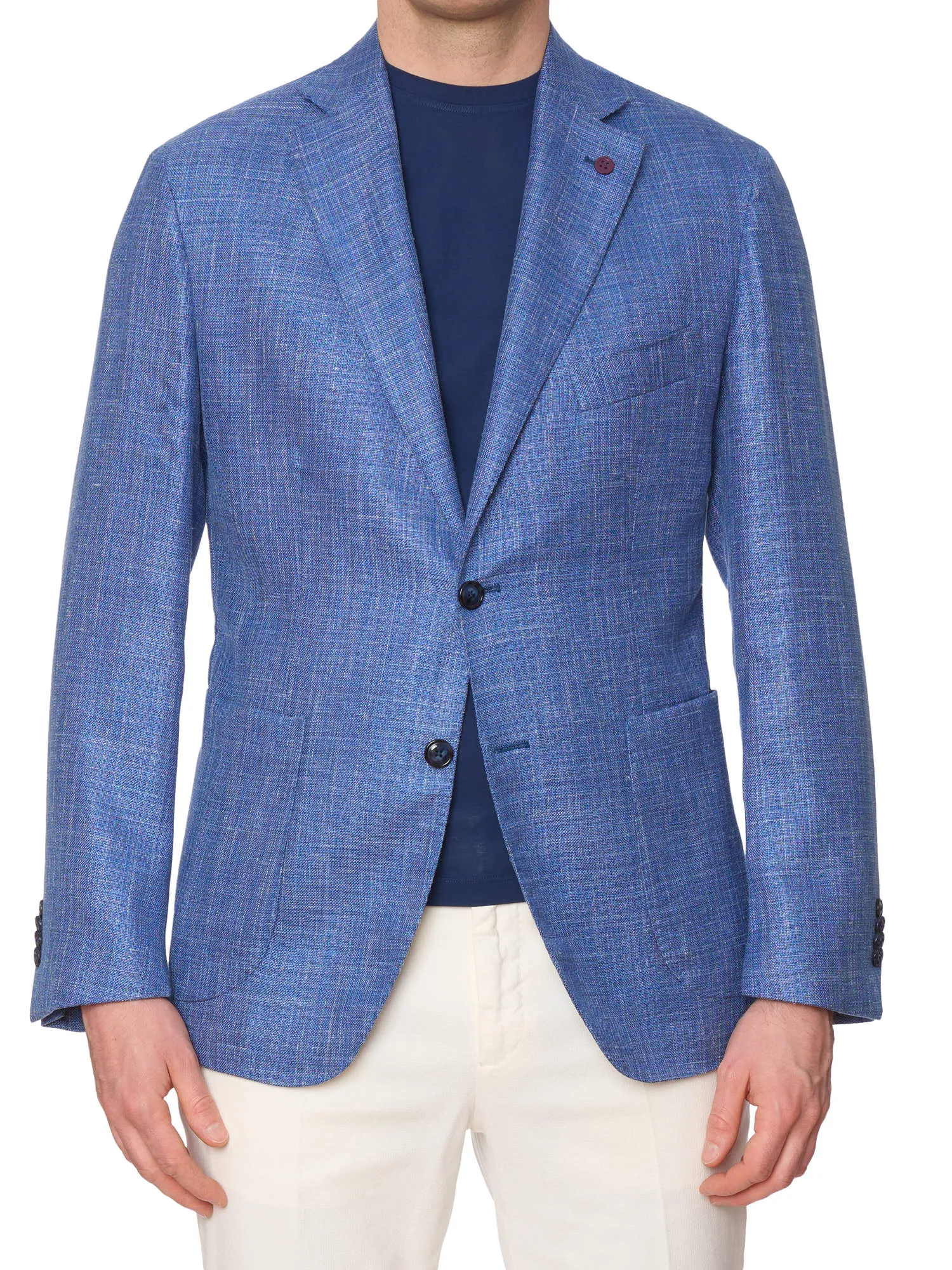SARTORIA PARTENOPEA Blue Hopsack Wool-Silk-Linen Blazer Jacket EU 50 NEW US 40
