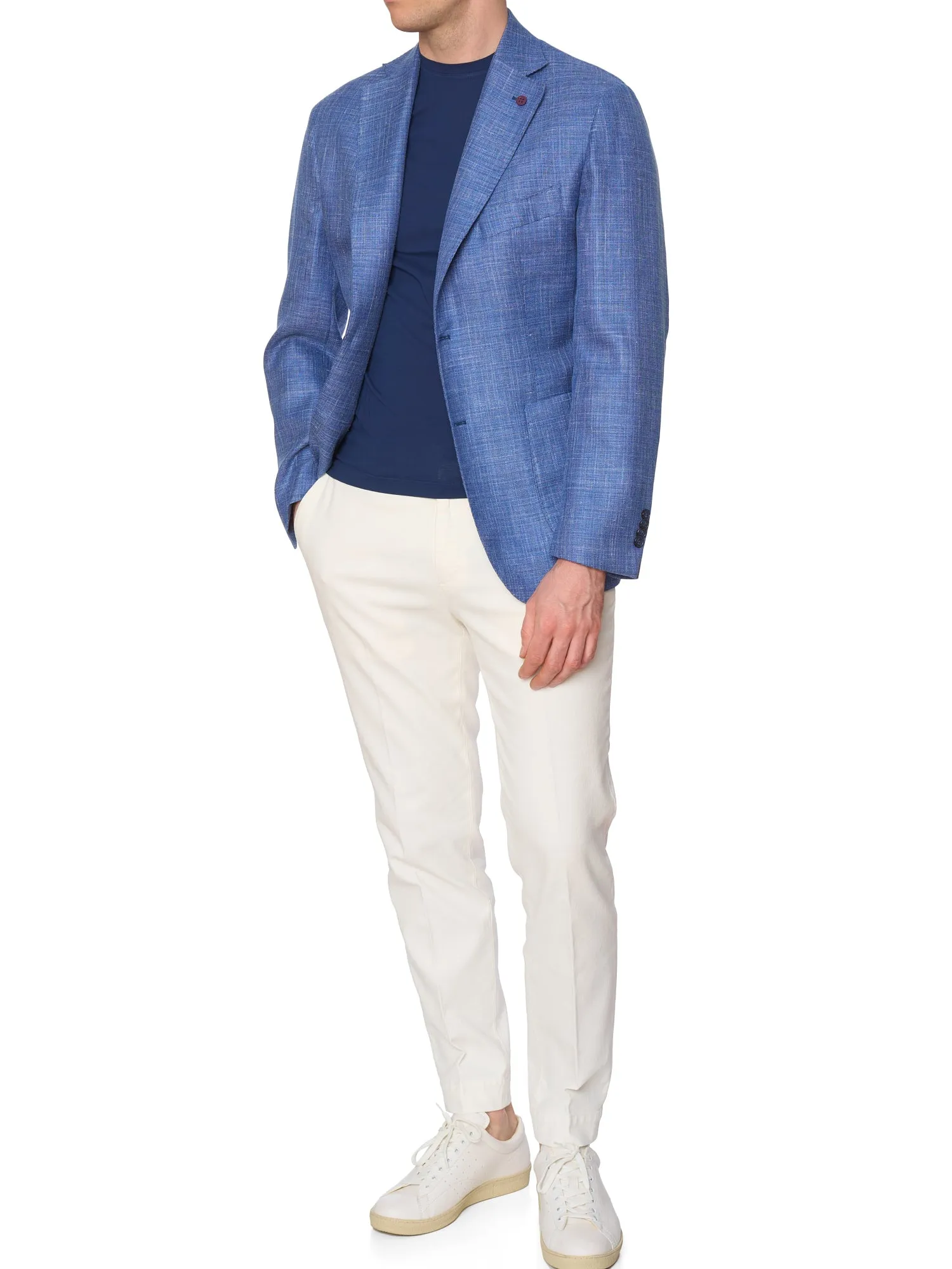 SARTORIA PARTENOPEA Blue Hopsack Wool-Silk-Linen Blazer Jacket EU 50 NEW US 40