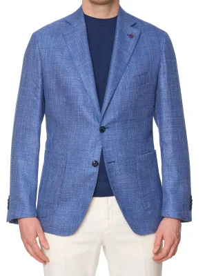 SARTORIA PARTENOPEA Blue Hopsack Wool-Silk-Linen Blazer Jacket EU 50 NEW US 40