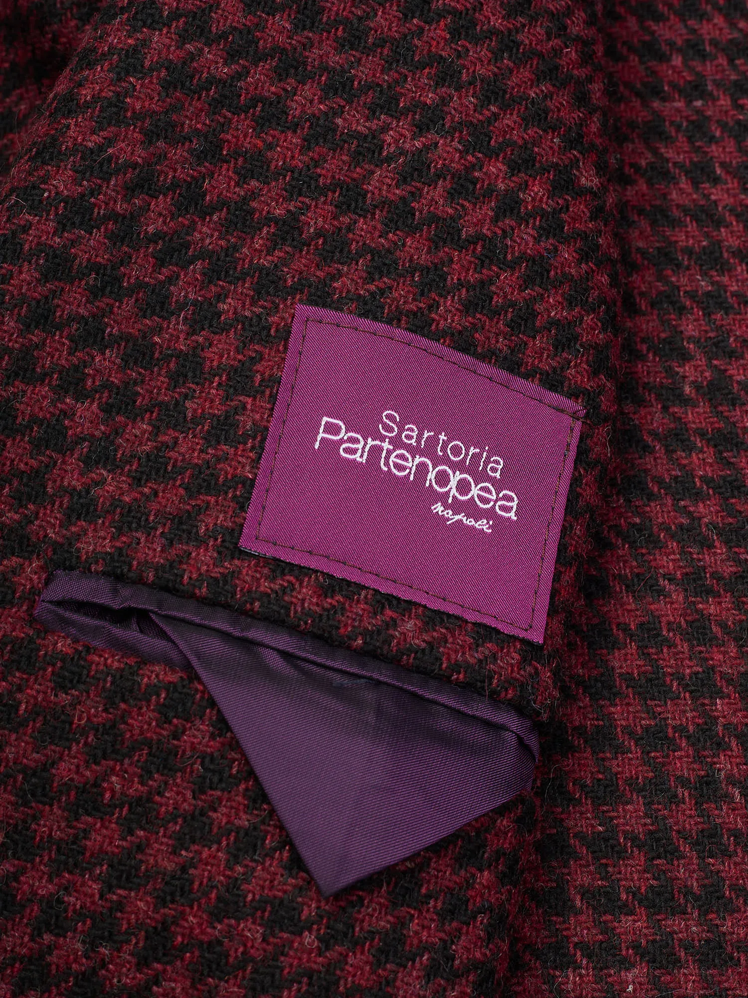 SARTORIA PARTENOPEA Burgundy Shepherd's Check Wool Jacket EU 50 NEW US 40 Tweed