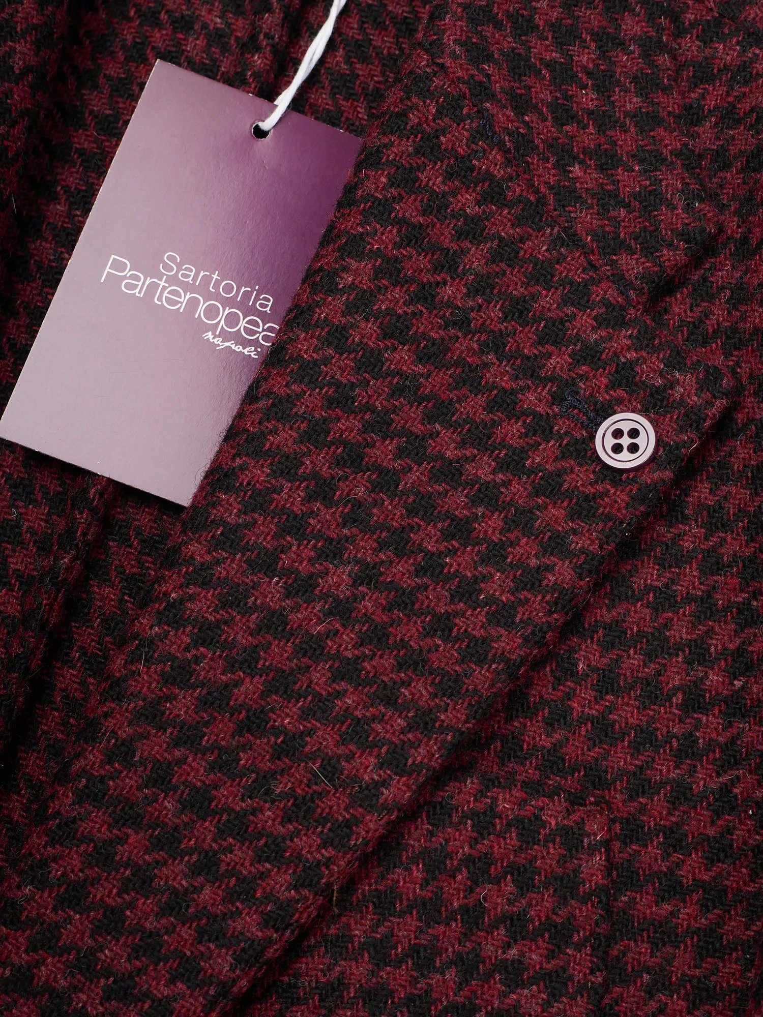 SARTORIA PARTENOPEA Burgundy Shepherd's Check Wool Jacket EU 50 NEW US 40 Tweed
