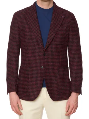 SARTORIA PARTENOPEA Burgundy Shepherd's Check Wool Jacket EU 50 NEW US 40 Tweed