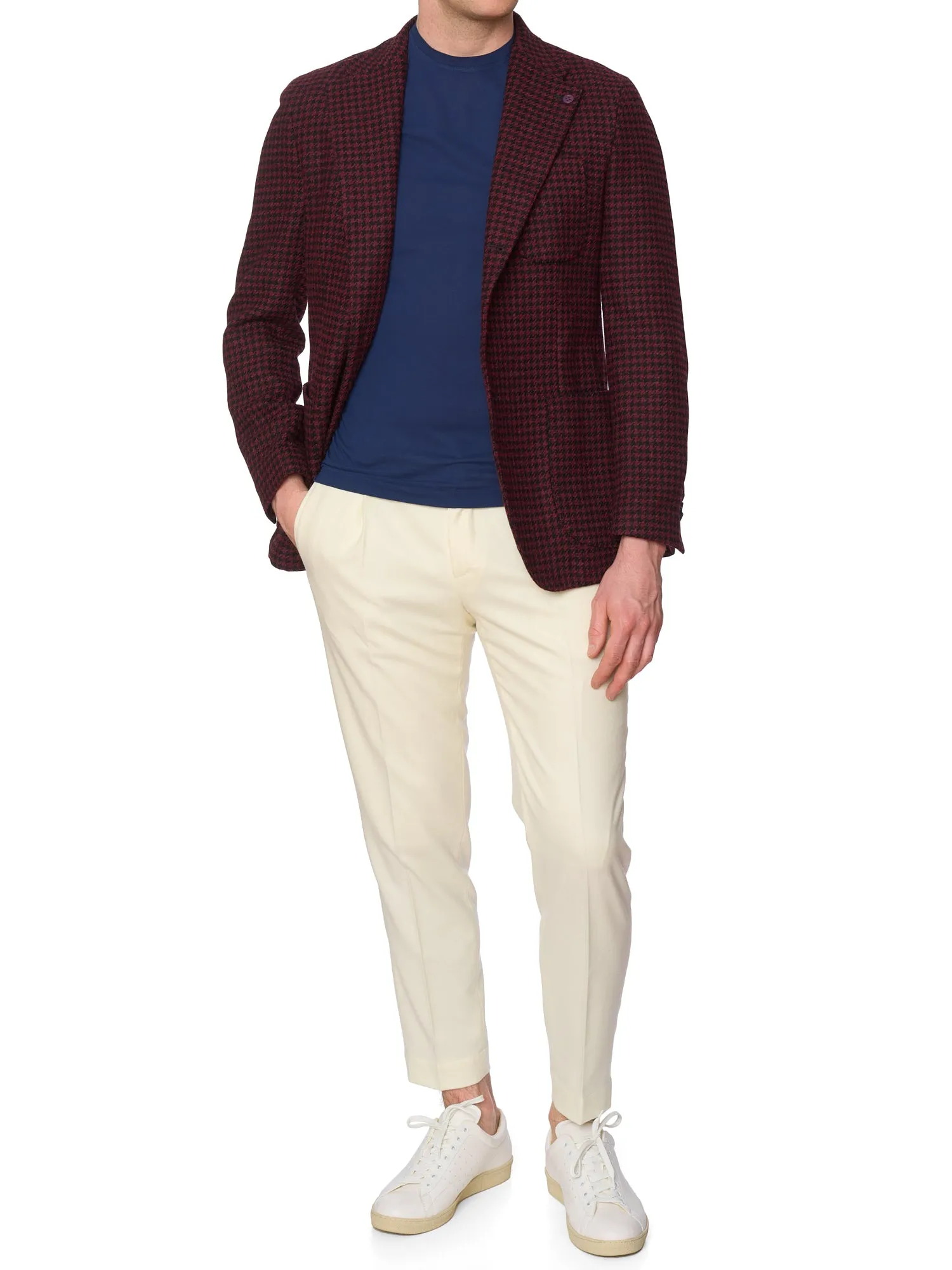 SARTORIA PARTENOPEA Burgundy Shepherd's Check Wool Jacket EU 50 NEW US 40 Tweed