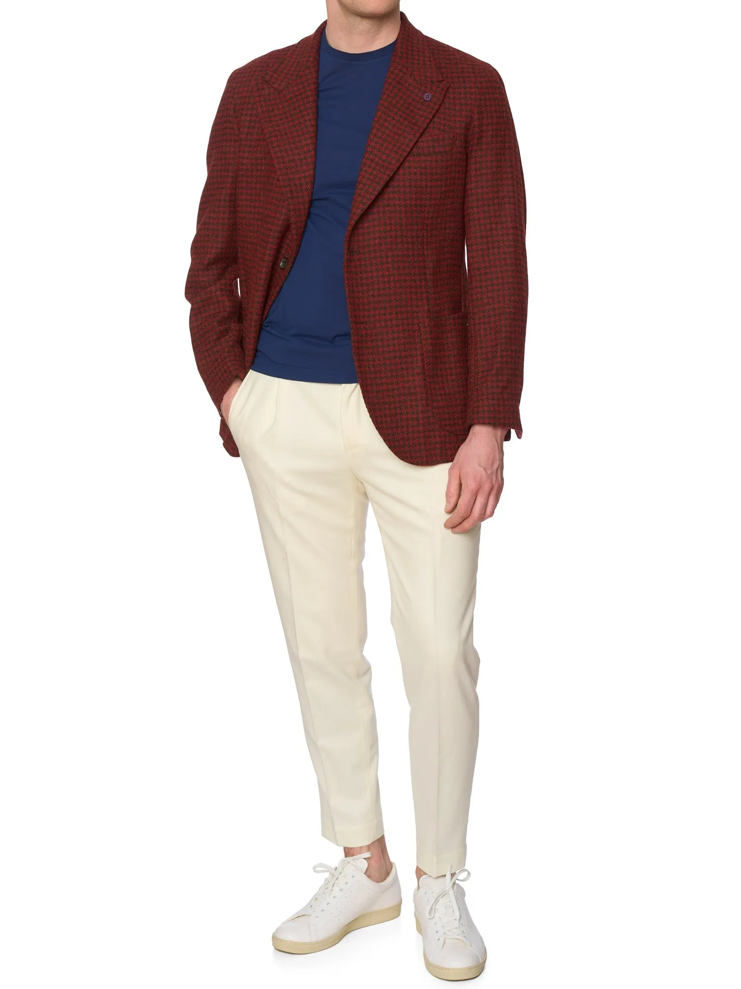 SARTORIA PARTENOPEA Red Shepherd's Check Wool Jacket EU 50 NEW US 40 Tweed