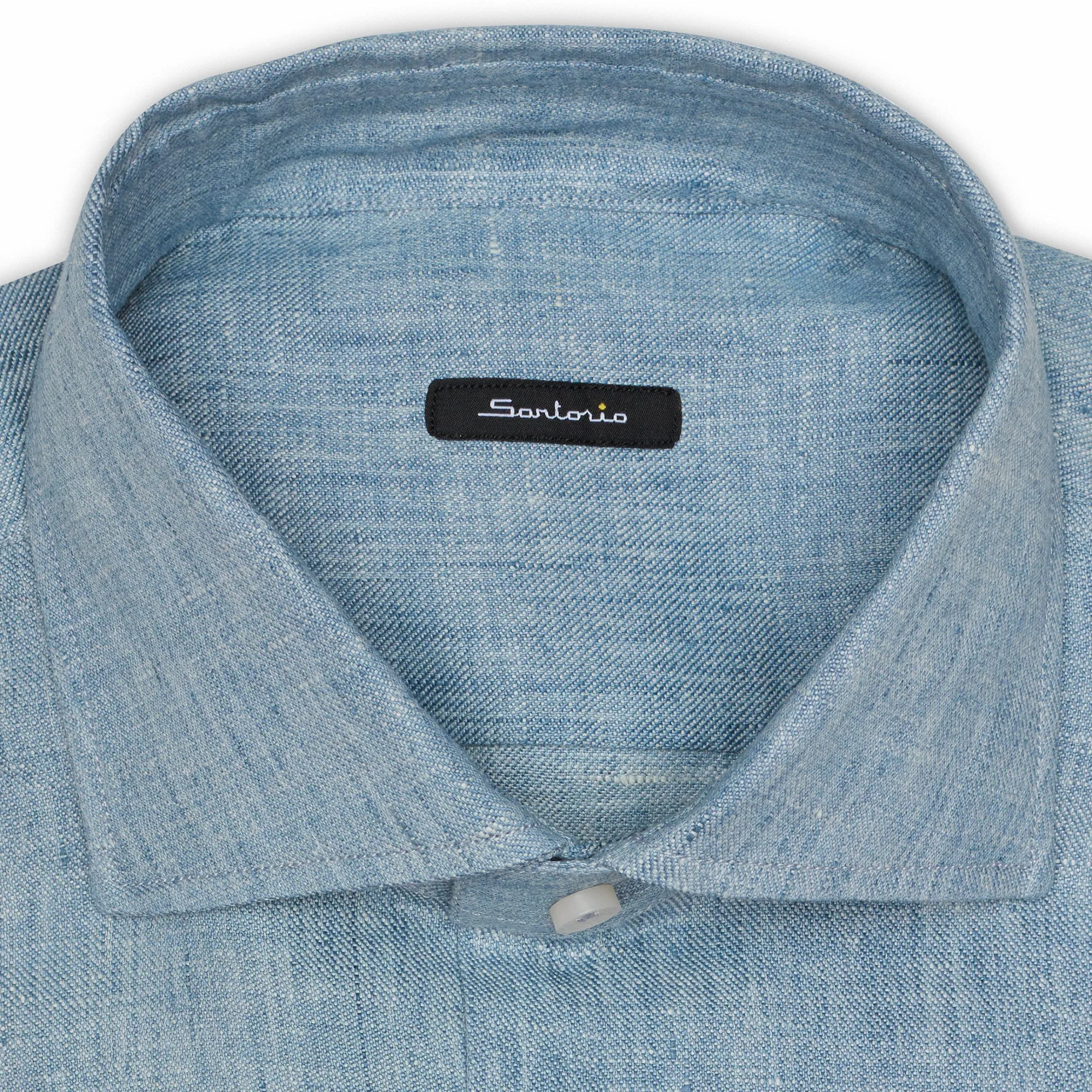 SARTORIO Napoli by KITON Blue Linen Spread Collar Slim Fit Dress Shirt NEW
