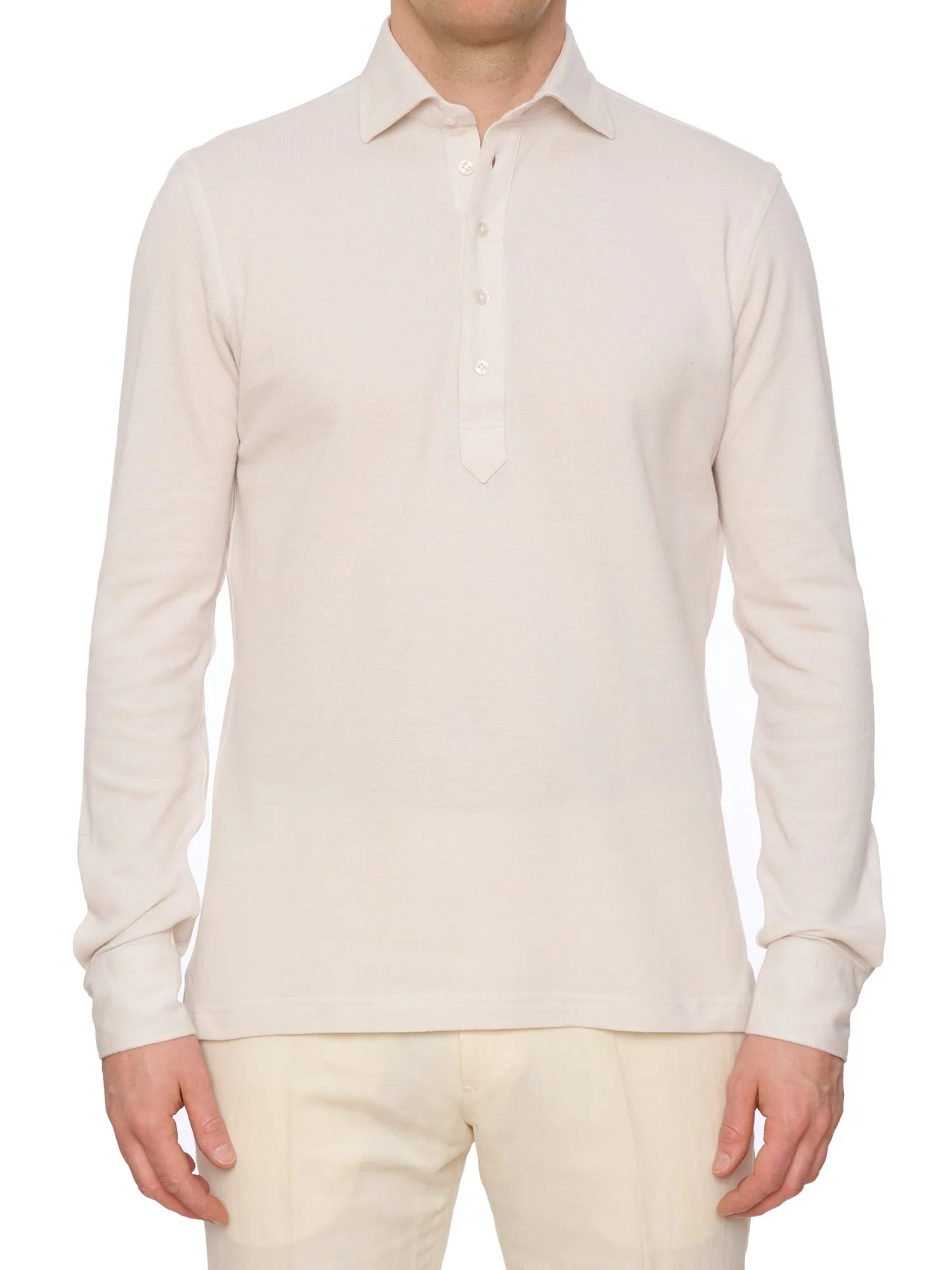 SARTORIO Napoli by KITON Cream Cotton Pique Polo Shirt NEW