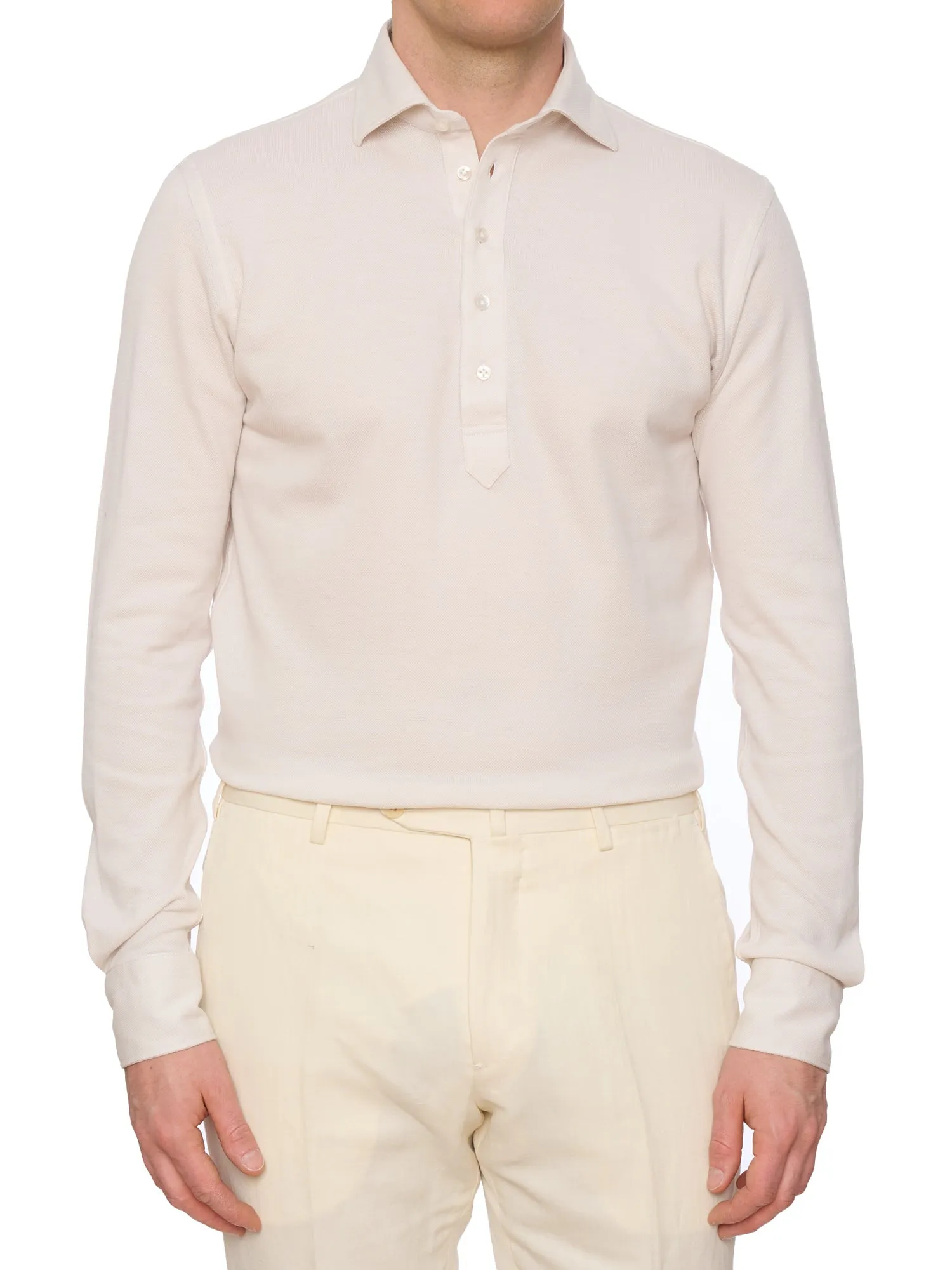 SARTORIO Napoli by KITON Cream Cotton Pique Polo Shirt NEW