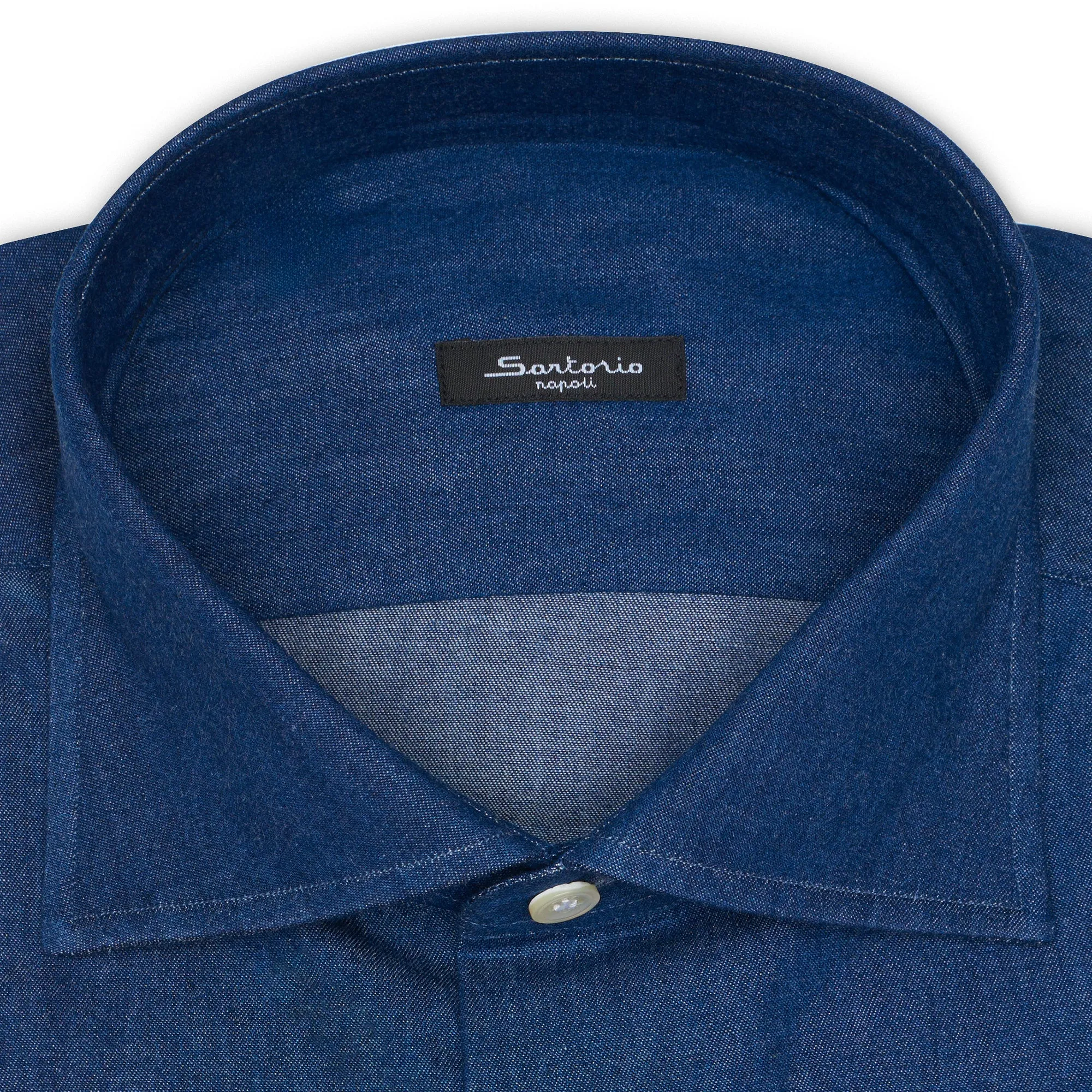 SARTORIO Napoli by KITON Indigo Blue Cotton Denim Dress Shirt