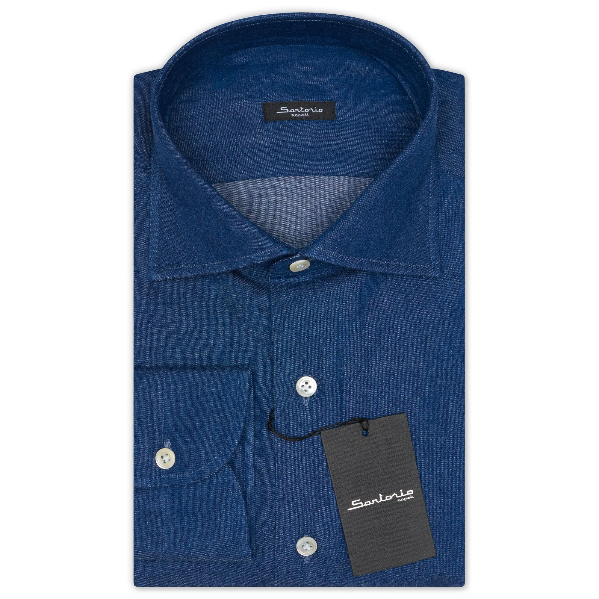 SARTORIO Napoli by KITON Indigo Blue Cotton Denim Dress Shirt