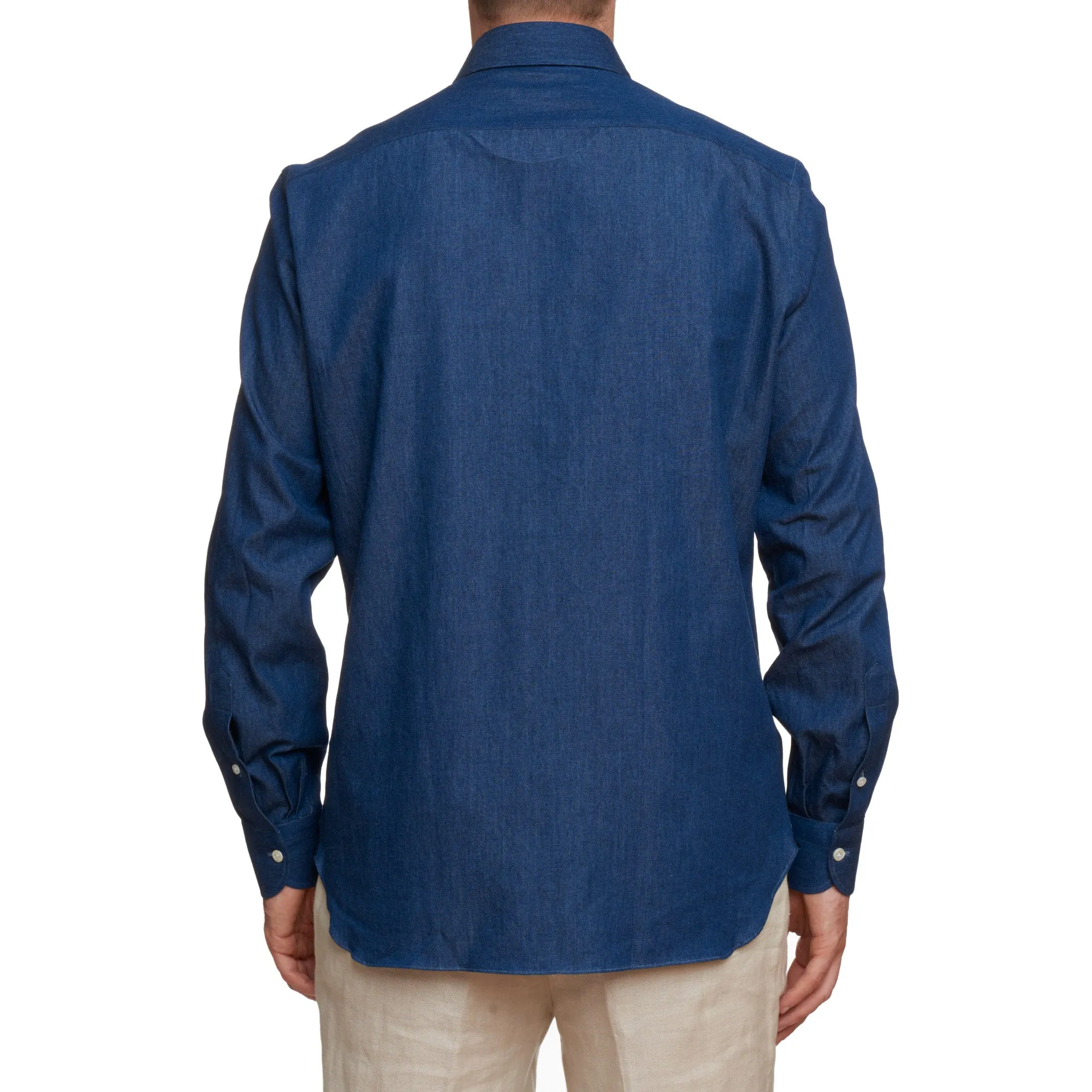 SARTORIO Napoli by KITON Indigo Blue Cotton Denim Dress Shirt