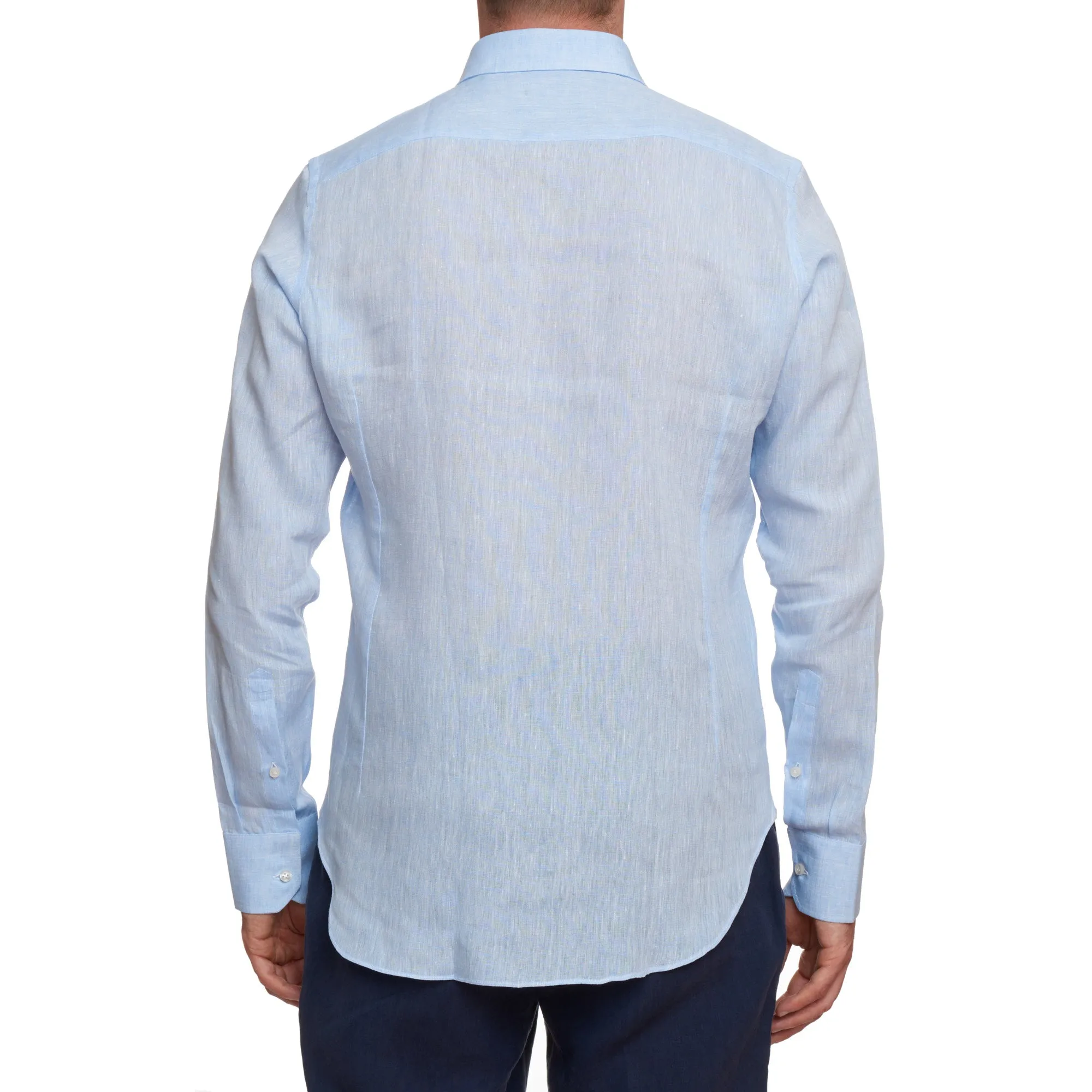 SARTORIO Napoli by KITON Light Blue Linen Spread Collar Shirt Slim Fit NEW