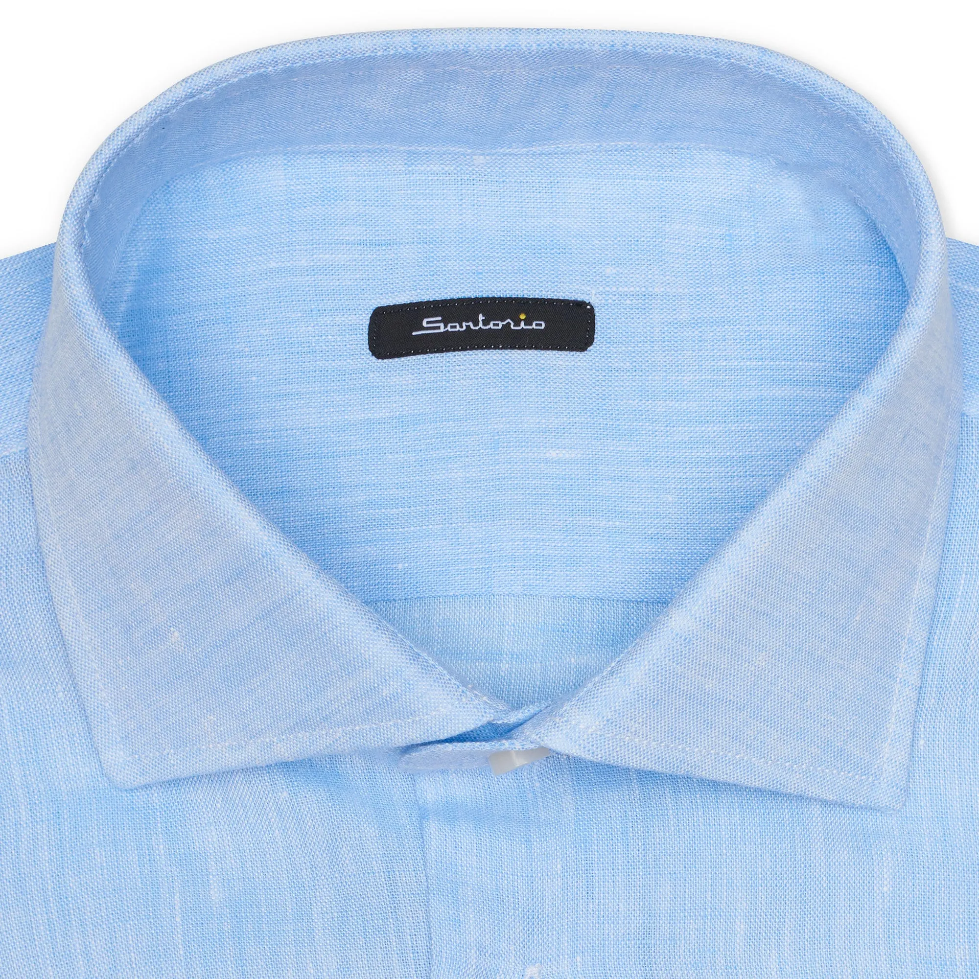 SARTORIO Napoli by KITON Light Blue Linen Spread Collar Shirt Slim Fit NEW