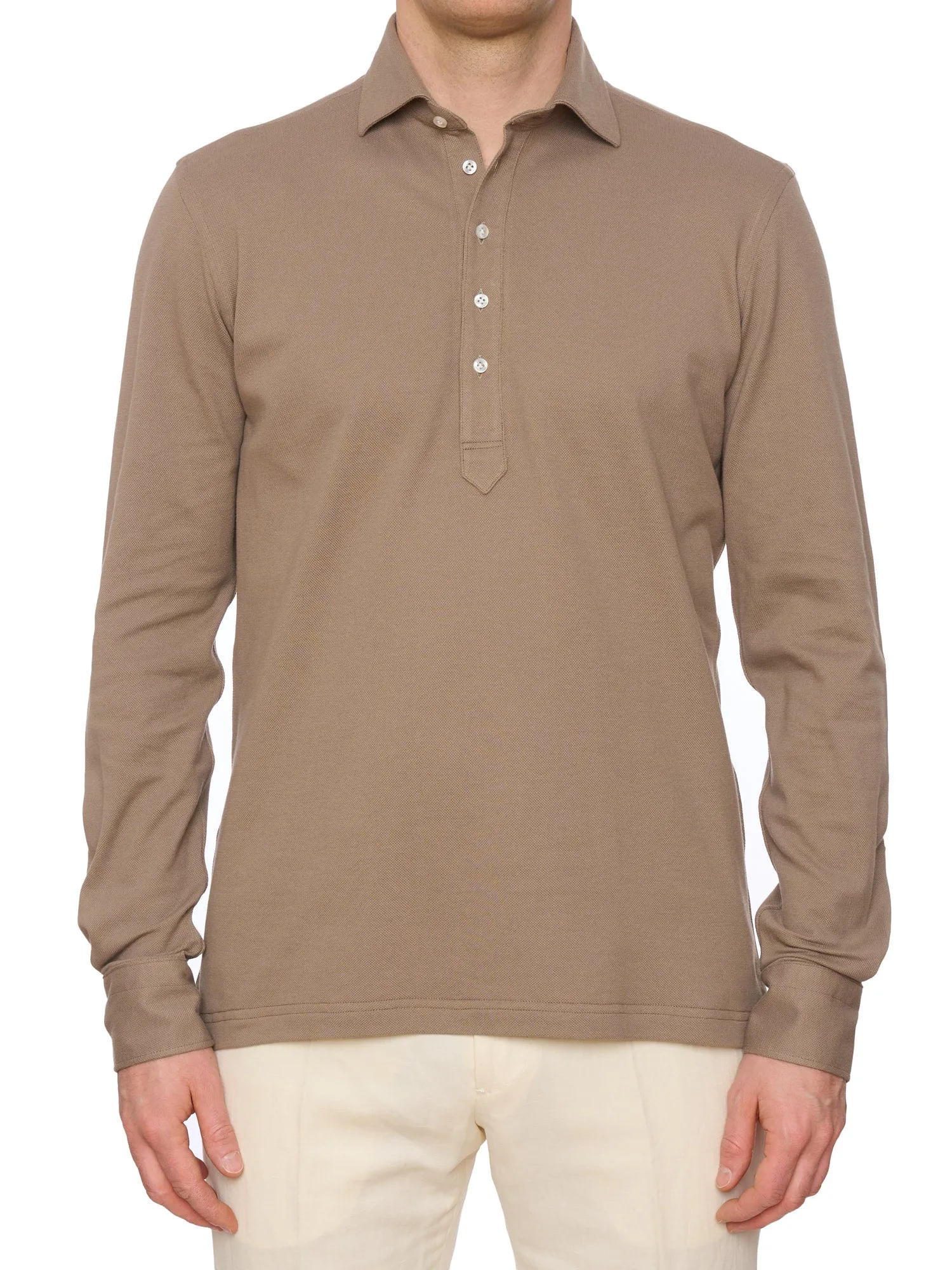 SARTORIO Napoli by KITON Light Brown Cotton Pique Polo Shirt NEW