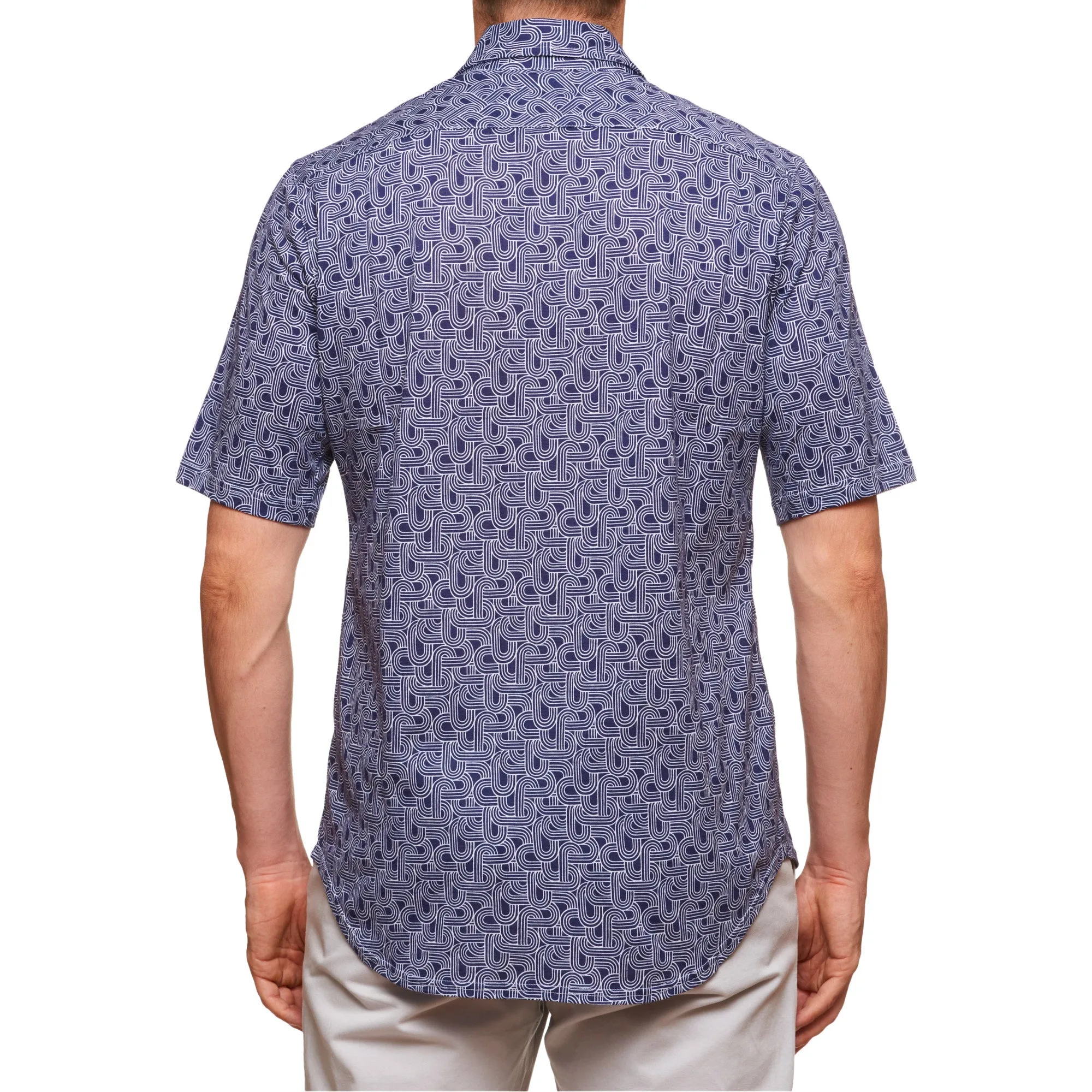 SARTORIO Napoli by KITON Navy Blue Geometric Cotton Short Sleeve Casual Shirt NEW
