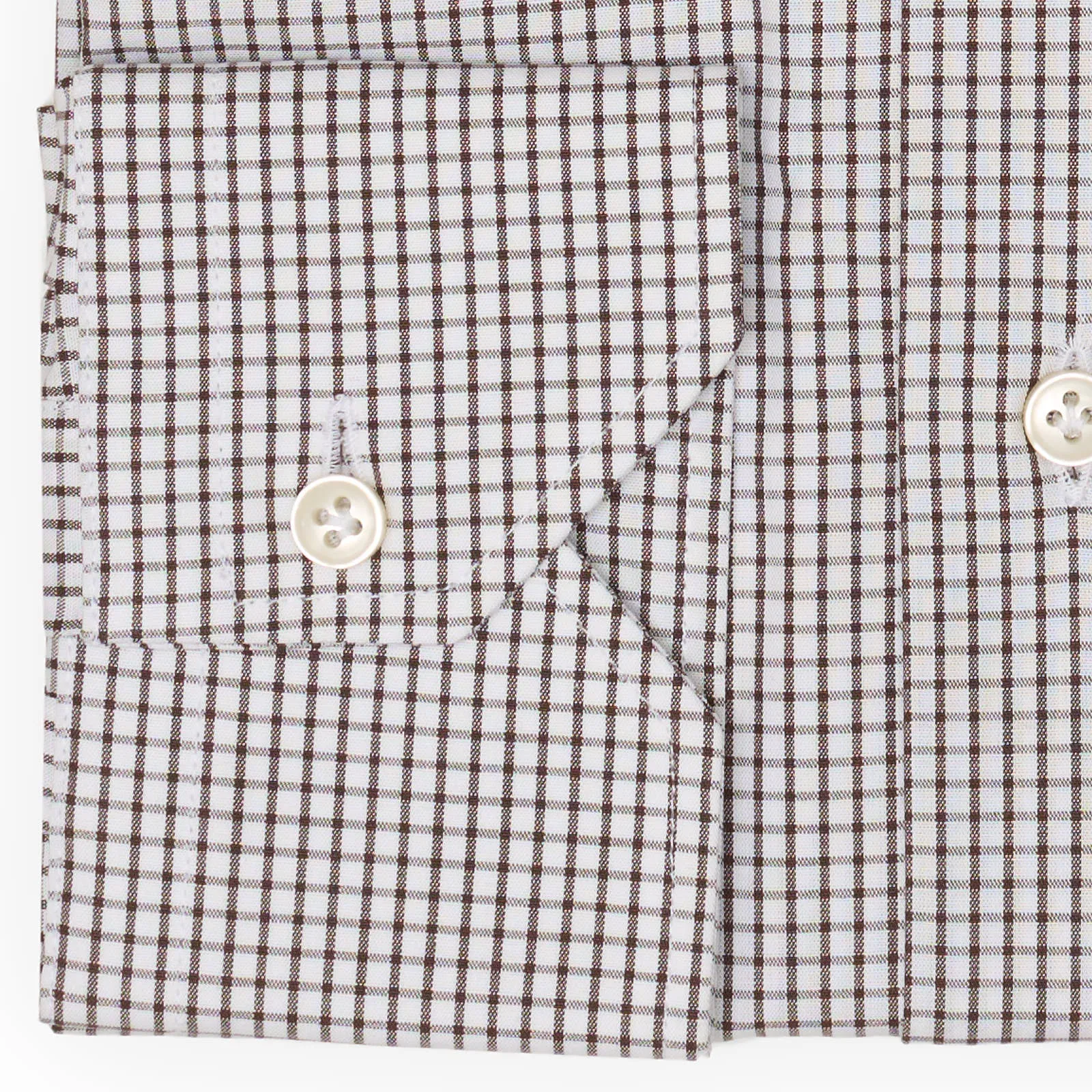 VANNUCCI Milano Brown Windowpane Check Cotton Dress Shirt EU 38 NEW US 15