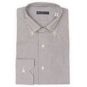 VANNUCCI Milano Brown Windowpane Check Cotton Dress Shirt EU 38 NEW US 15