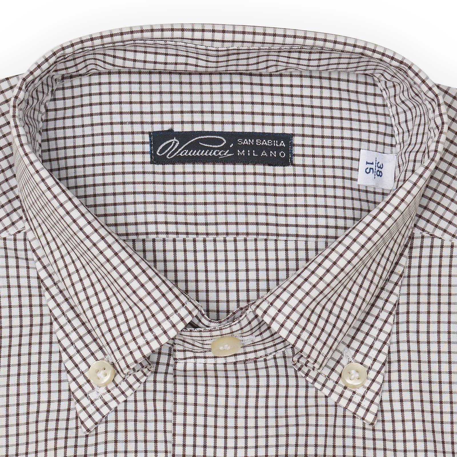 VANNUCCI Milano Brown Windowpane Check Cotton Dress Shirt EU 38 NEW US 15