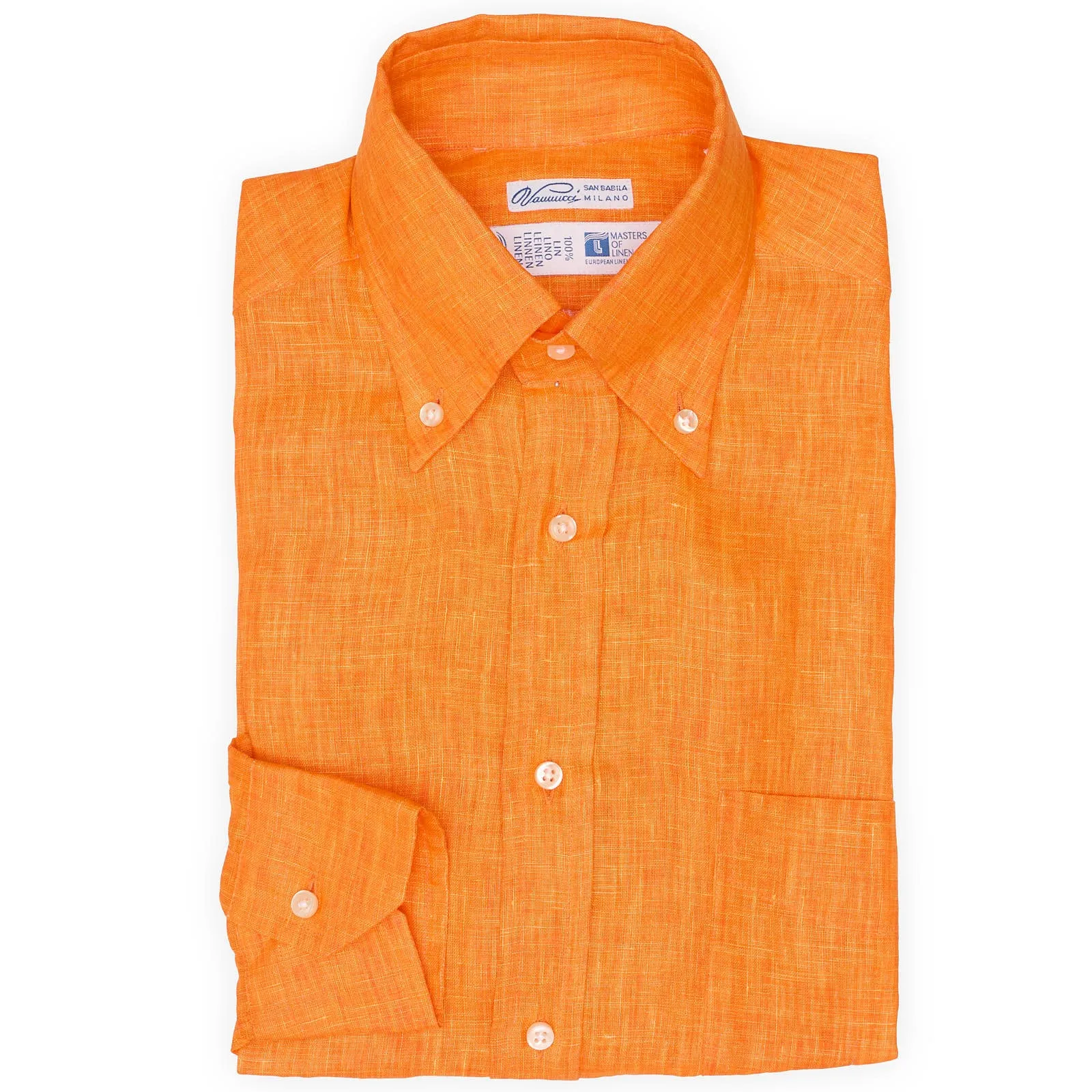 VANNUCCI Milano Orange Masters of Linen Dress Shirt EU S NEW US 15